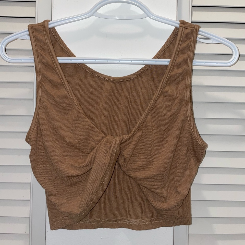 3 FOR $10 SALE - Brown Ribbed Front Twist Crop Top